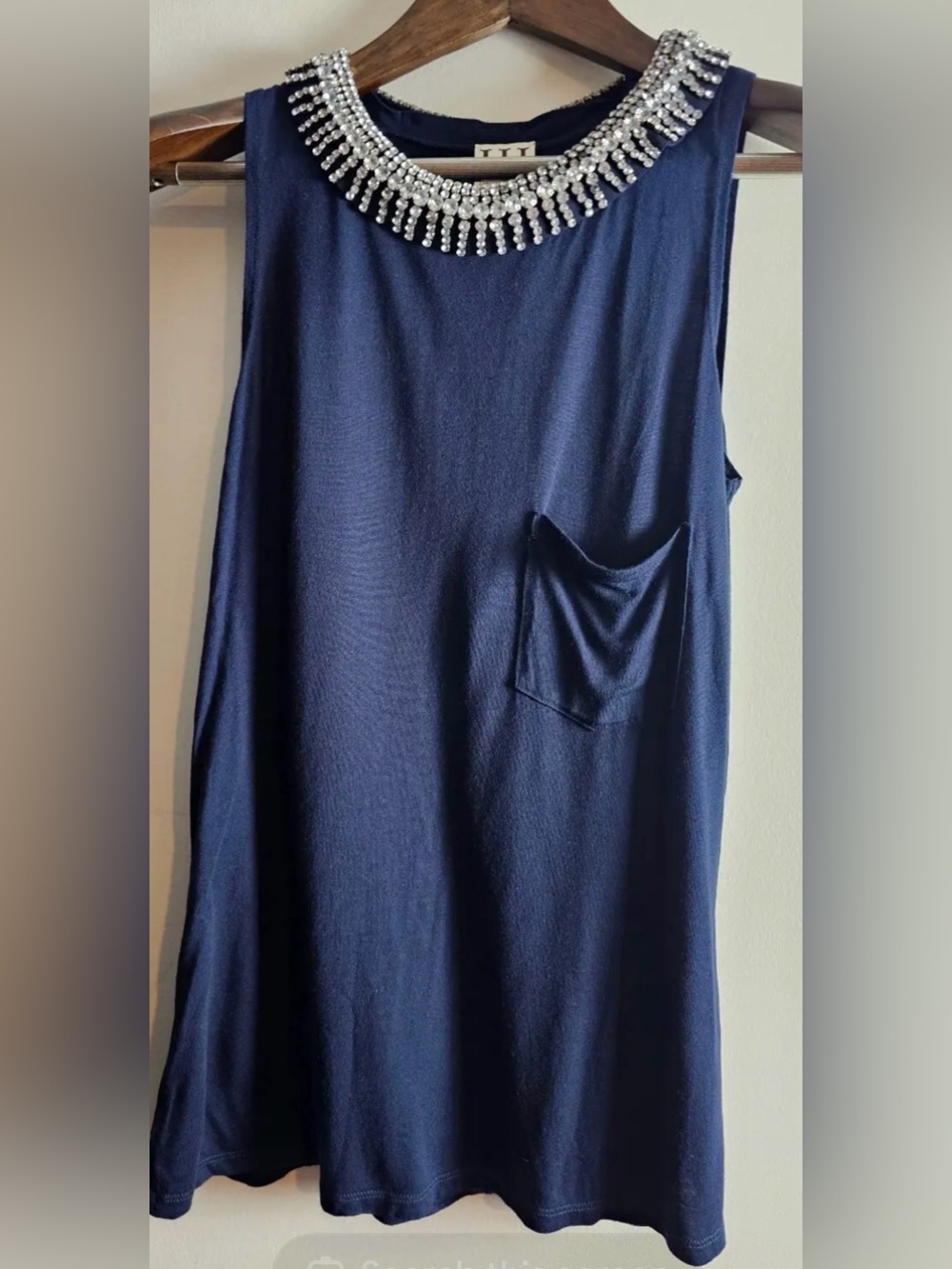 Haute Hippie Navy Sleeveless Tunic with Removable Jeweled Collar